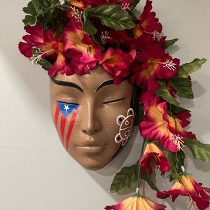Taína face with Puerto Rico flag HAND MADE & PAINTED